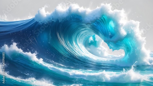 Powerful ocean wave crashing with turquoise water and white foam