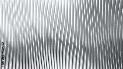 Metal corrugated texture with ribbed glass background and steel sheet pattern. Abstract silver 3D window with fluted panel stripes. Premium ripple wall with frosted polycarbonate and acrylic surface.