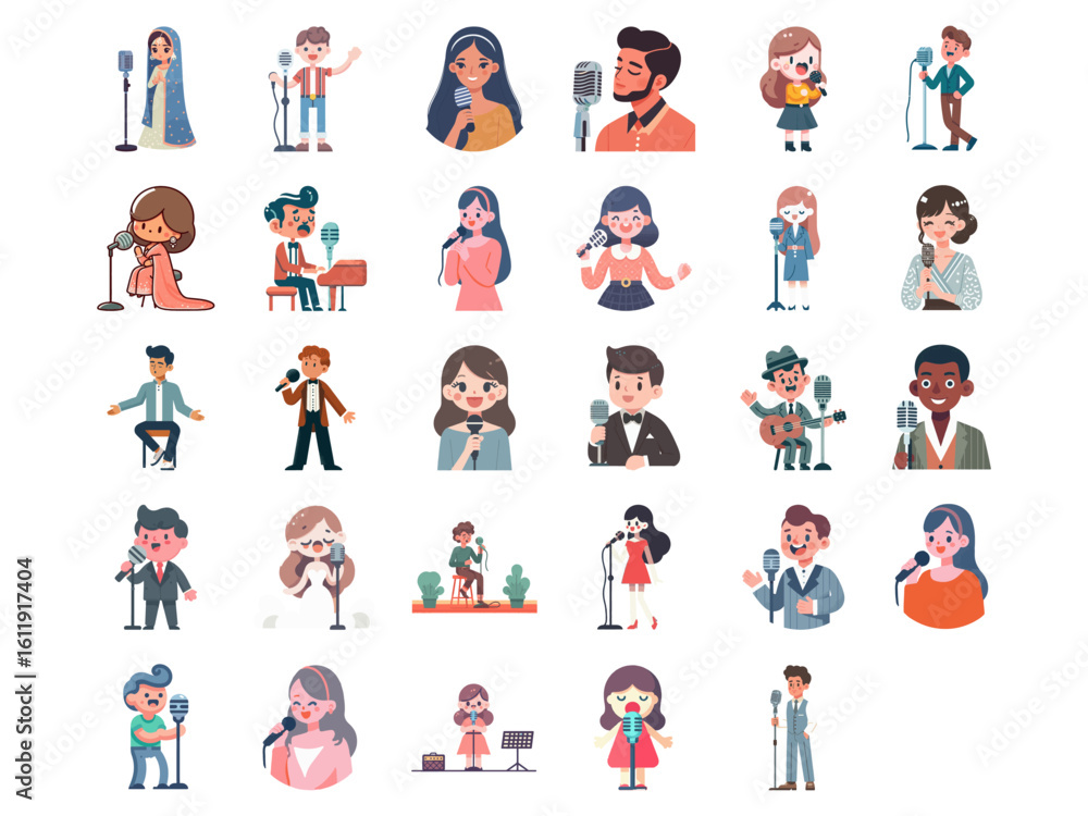 singer flat design illustration set singer flat design illustration set