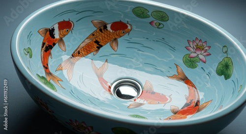 Oval sink, koi fish design