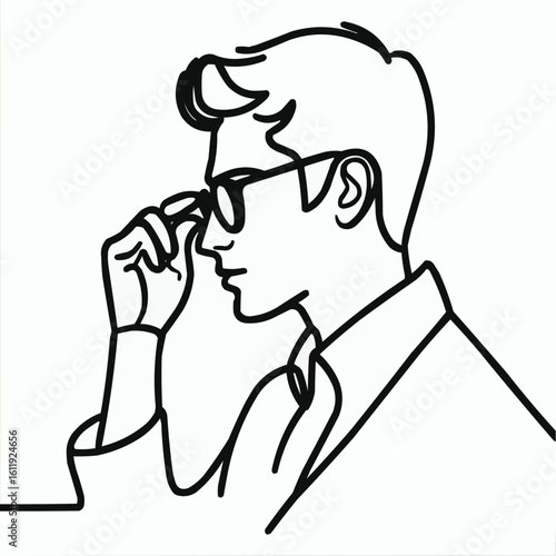 the man adjusts his glasses