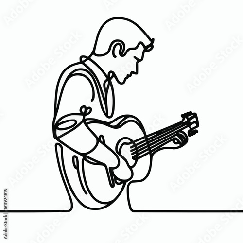 a man plays the guitar, one line drawing