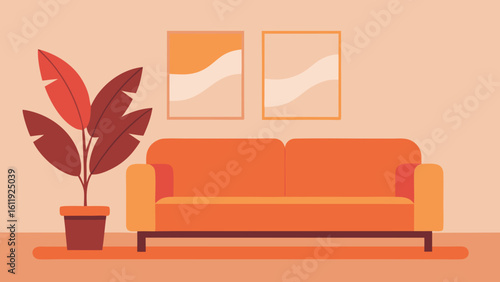 Vibrant flat style illustration of a tranquil living room