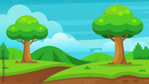 Vibrant 2D side scrolling game background in a captivating style