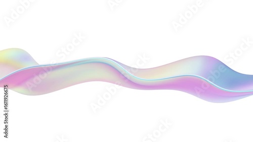 3D iridescent wave with seamless loop effect and abstract liquid background. Holographic glass ribbon in blue purple gradients for futuristic designs. Chromatic fluid textures or geometric chrome.