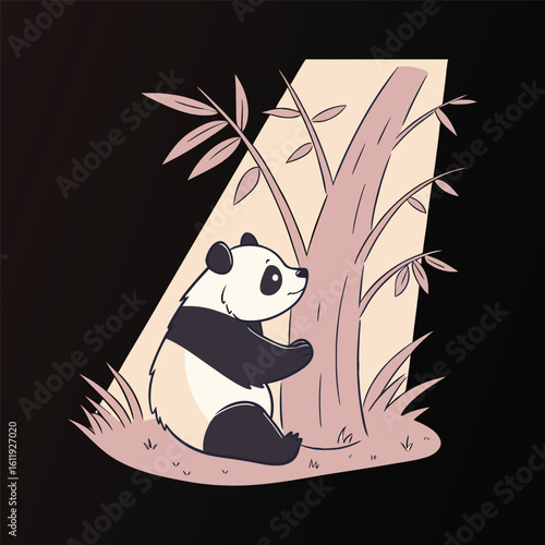 Panda on Pink Bamboo – Cute Climbing Animal Vector Design