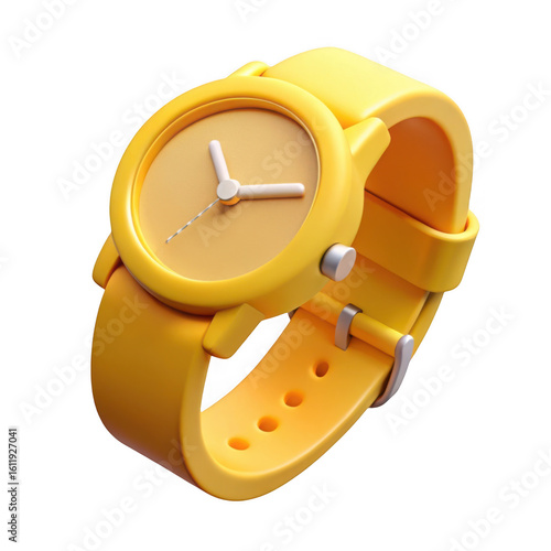 3d yellow watch isolated on transparent background