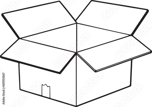 Illustration of a simple open cardboard box with flaps on a white background, perfect for packing or moving concepts.