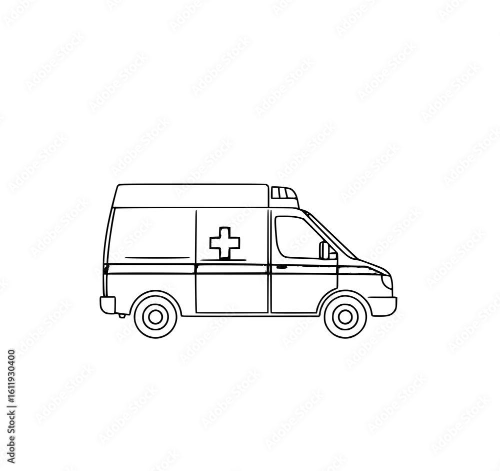 Fototapeta premium Ambulance Line Art: A simple black and white illustration of an emergency medical vehicle, perfect for coloring pages or medical design.