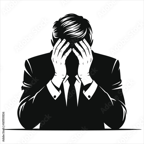 Distressed Businessman Silhouette: Overwhelmed, Stress & Burnout Vector