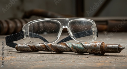 Safety glasses and drill bit