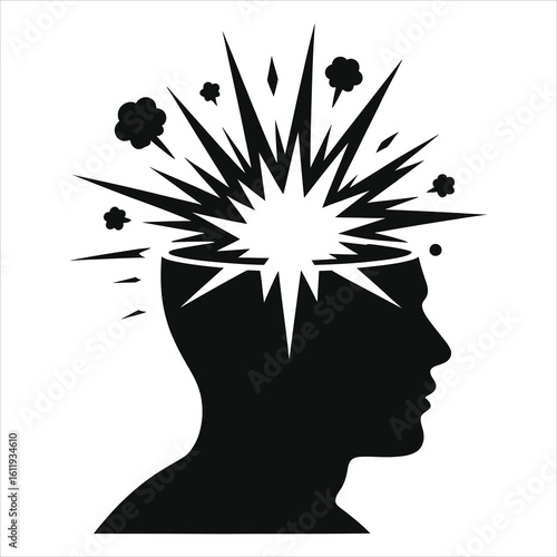 Exploding Mind Vector: Stress, Ideas, Creativity & Mental Breakthrough Silhouette