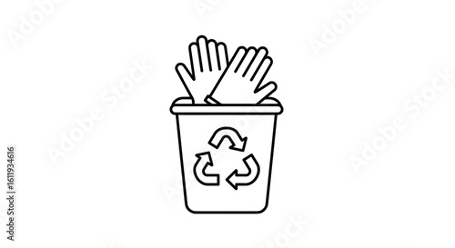 Recycle bin with gloves and recycling symbol illustration  