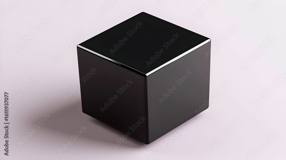 A solid, glossy black cube sits on a light, neutral background. Its smooth surfaces reflect light subtly A solid, glossy black cube sits on a light, neutral background. Its smooth surfaces reflect light subtly