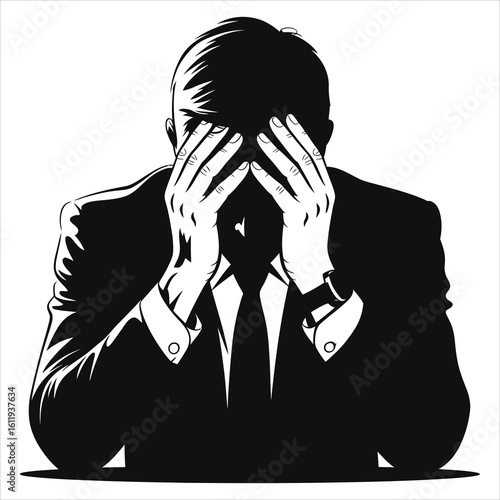  Stressed Businessman Silhouette: Overwhelmed, Failure & Burnout Vector