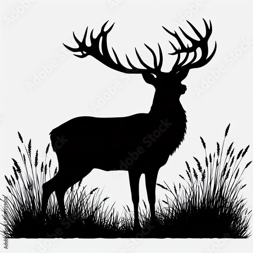 Majestic stag silhouette standing tall in tall grass