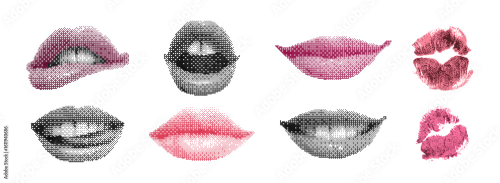 Set of Pixelated Lips in Different Expressions.. Assorted Lips Prints Set of Pixelated Lips in Different Expressions.. Assorted Lips Prints