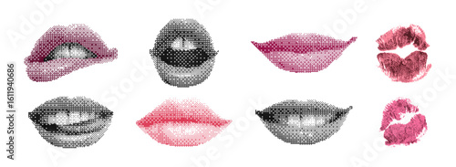  Set of Pixelated Lips in Different Expressions.. Assorted Lips Prints