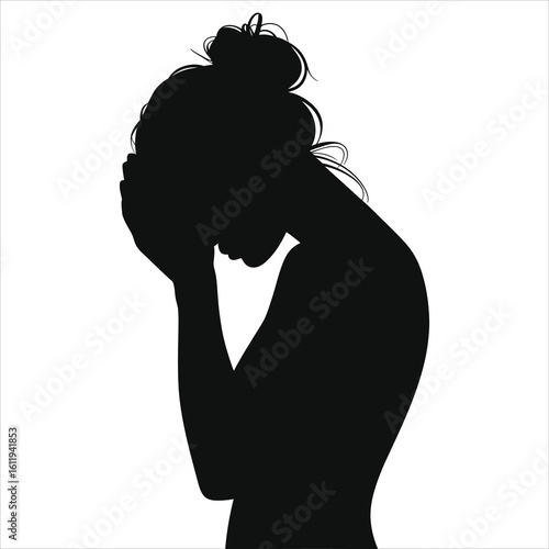 Distraught Woman Silhouette: Symbolizing Sadness, Depression, and Grief. Perfect for Mental Health, Loss, and Emotional Pain Concepts.
