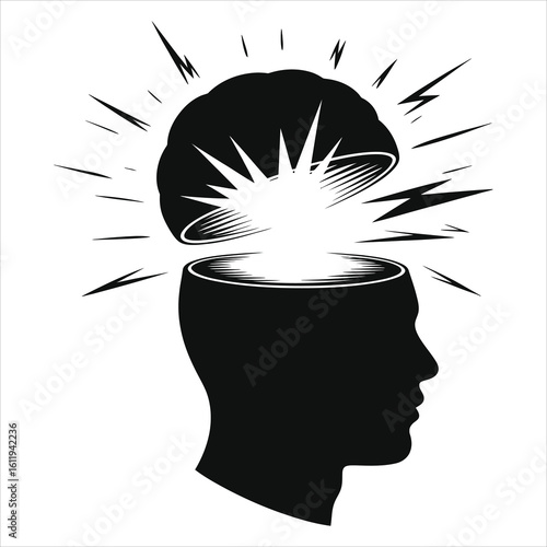 Exploding Head Icon: Brain Bursting with Ideas, Creativity, and Innovation. Perfect for Concepts of Breakthroughs and Mental Epiphanies.