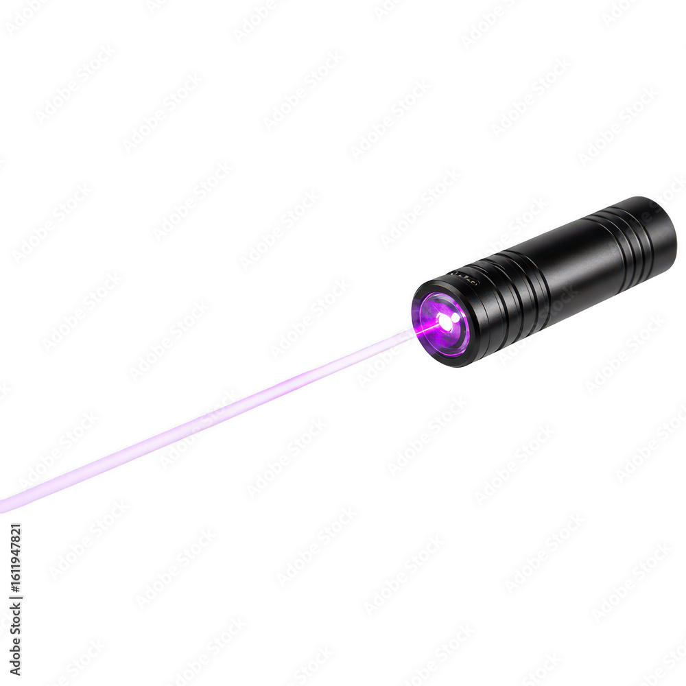 Fototapeta premium Laser pointer emitting a purple beam of light from its source isolated on transparent background