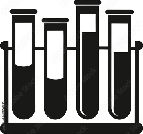 Four black test tubes with liquid in a rack laboratory science
