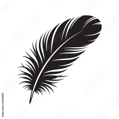 Feather icon vector illustration,Isolated black feather vector illustration,feather silhouette,Collection of elegant black feather silhouettes