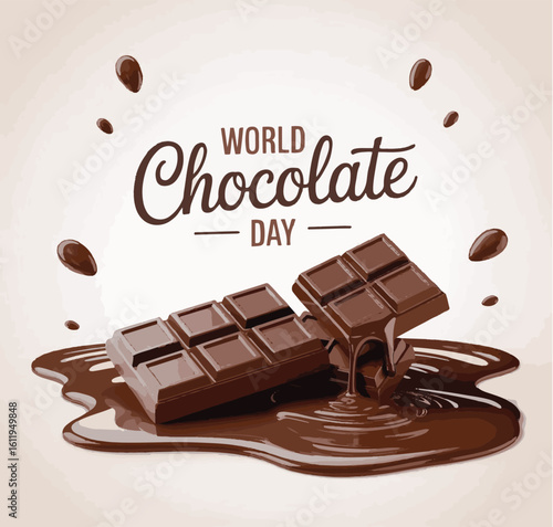 Indulgent World Chocolate Day Celebration Chocolate Bars in a Melted Puddle of Deliciousness a Perfect Treat for Any Chocolate Lover