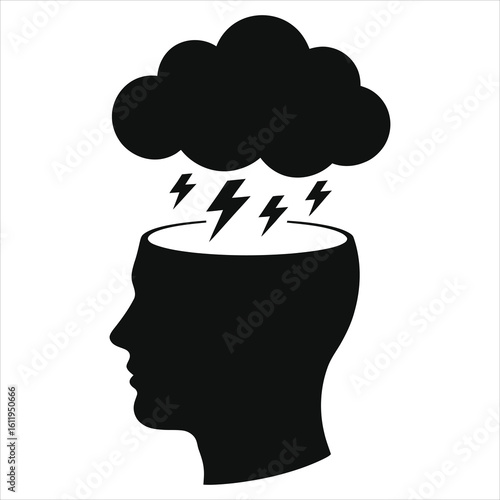  Stormy Mind: A Vector Silhouette Representing Stress, Anxiety, and Negative Thoughts