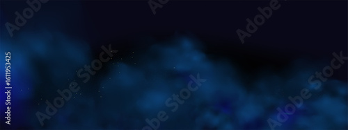  Luxury navy blue night sky background with golden stars, magical glitter, and bokeh sparkle. 