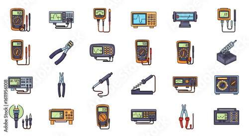 Vector Icons Set of Colorful Cartoon Icon Set of Electronic Repair and Measurement Instruments. EPS Editable