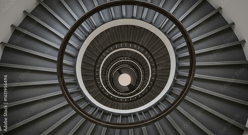 Fototapeta premium Modern Spiral Staircase Architecture: Concentric Circles from Above
