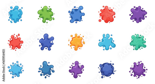 Vector Icons Set of Colorful cartoon paint splats and liquid drops A vibrant collection of glossy multicolored splashes. EPS Editable