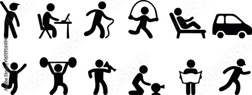 Active Stick Figures Engaged in Various Activities, Representing Lifestyle Choices