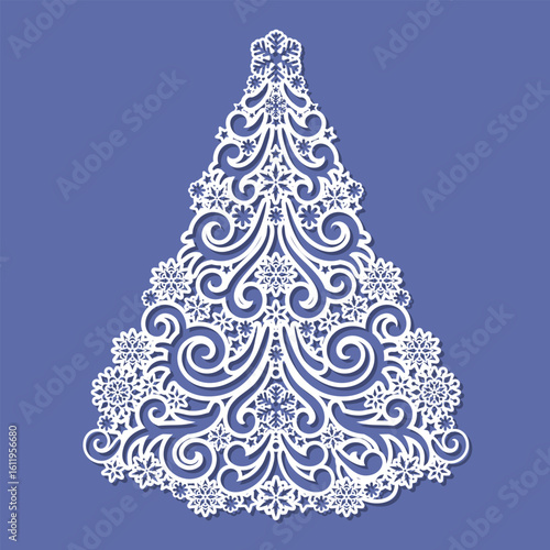 Christmas tree. Template for laser cutting from paper, wood, caton, metal, etc. For the design of Christmas cards, Christmas tree toys, stickers, interior items, stencils, etc. Vector