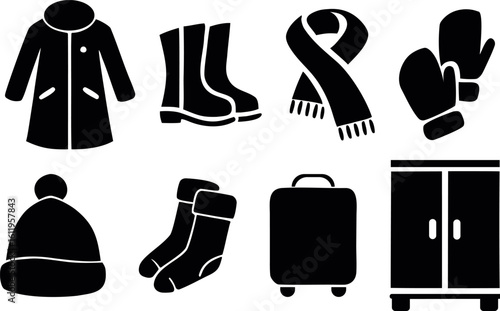 Collection of Winter Clothing and Accessories, Including Coat, Boots