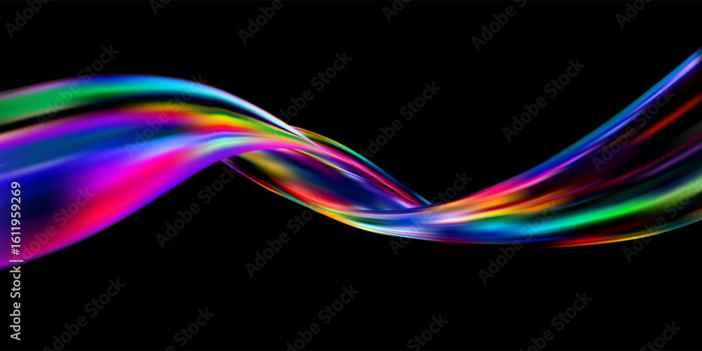 Naklejka premium Abstract holographic wave.Flow iridescent fluid.Dynamic spectrum ribbon.