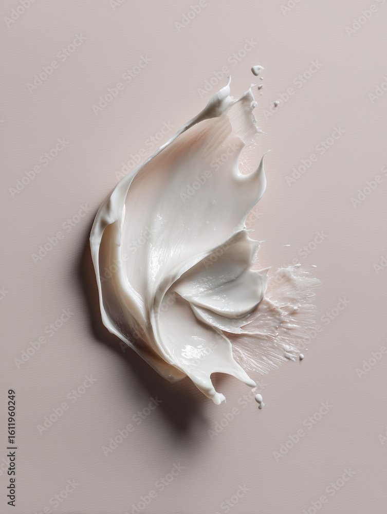 Naklejka premium White smear of skincare cream on a soft gray background. Clean beauty product texture in macro style