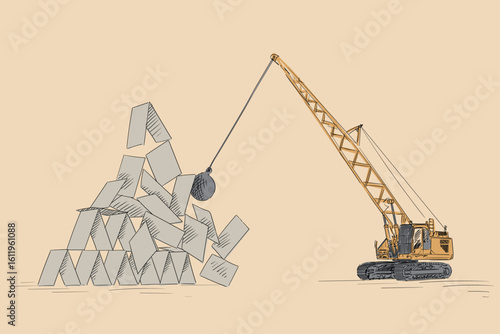 The battering ram smashes the house of cards.