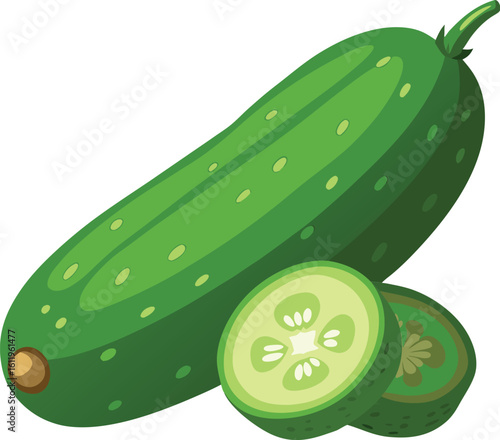 Fresh organic cucumber with textured skin and sliced cross section