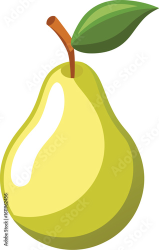 Ripe organic pear with stem and leaf illustration