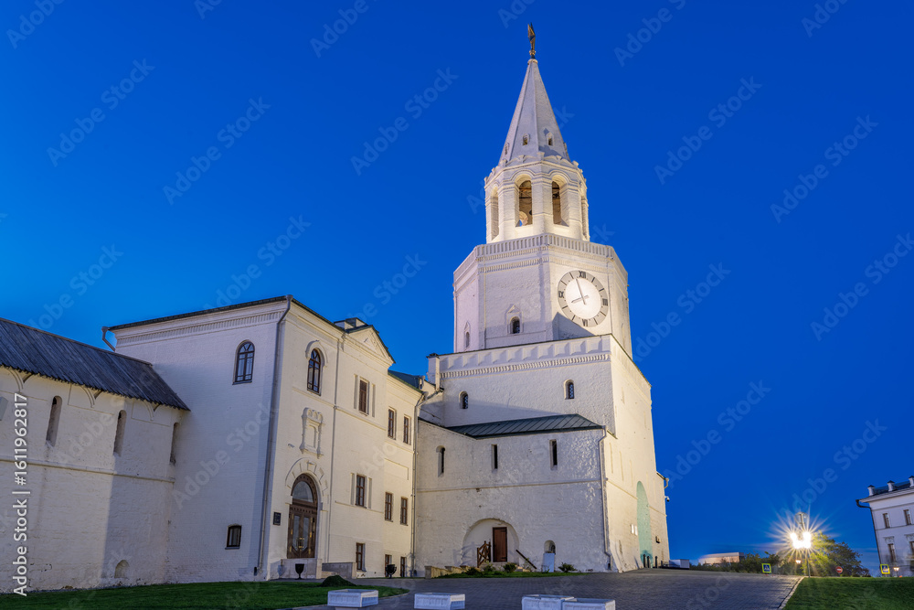 Fototapeta premium Spasskaya Tower in sunny summer day. Kazan Kremlin. Republic of Tatarstan. Kazan. Russia