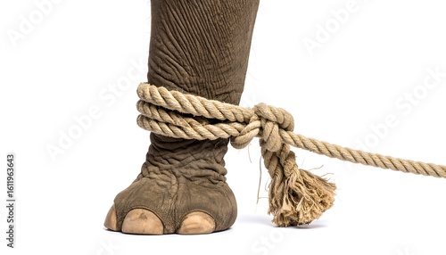 Elephant foot tied with rope