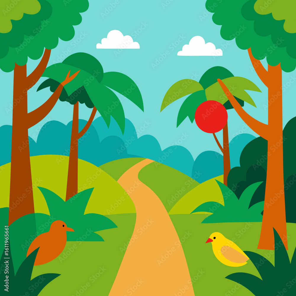 Obraz premium tropical island with palms and birds