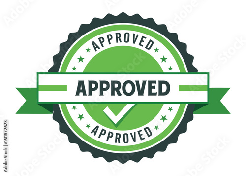 approved stamp Circular green with ribbon banner and grunge style border