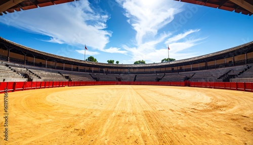 Empty bullring under a clear sky