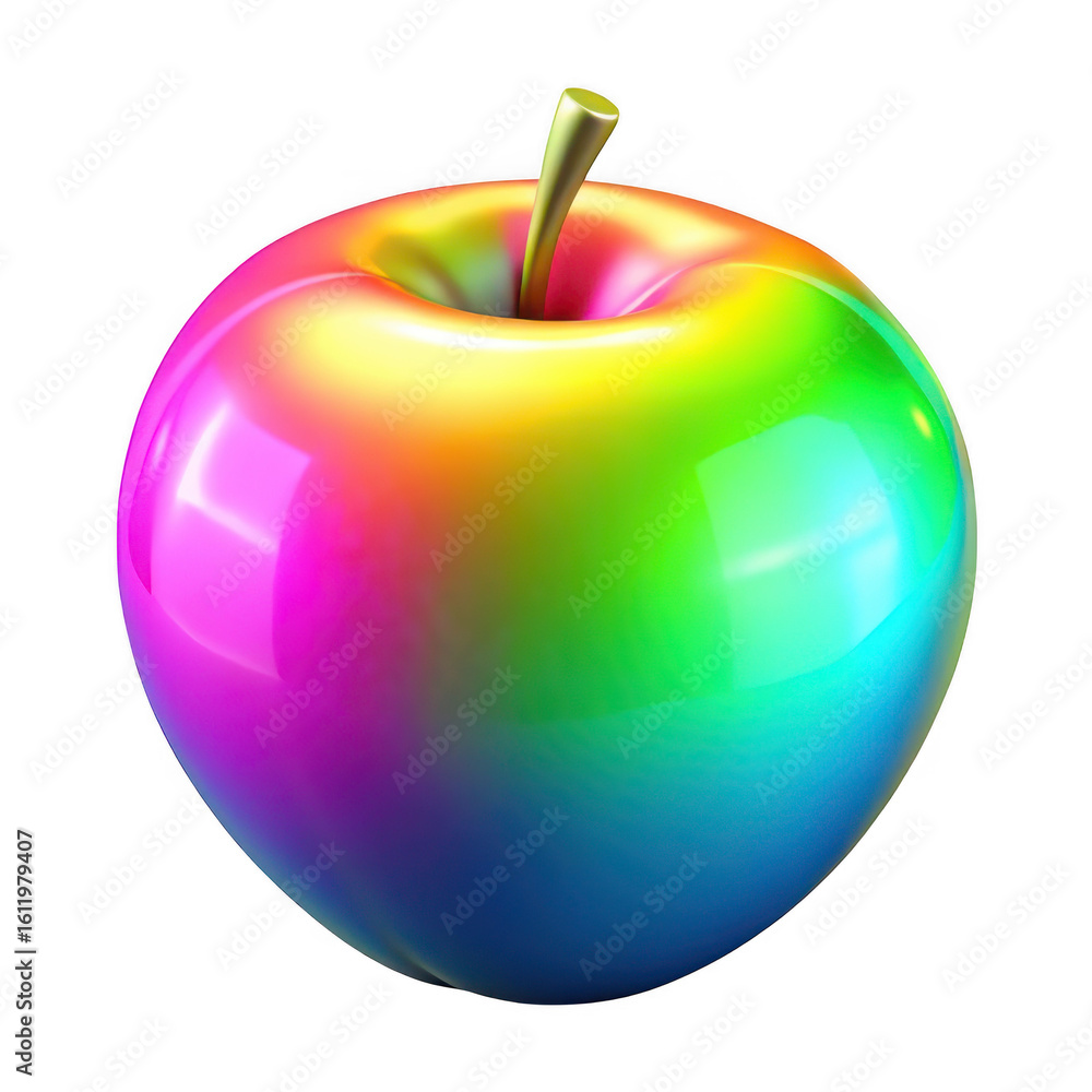 Obraz premium 3d rainbow apple isolated on transparent background
