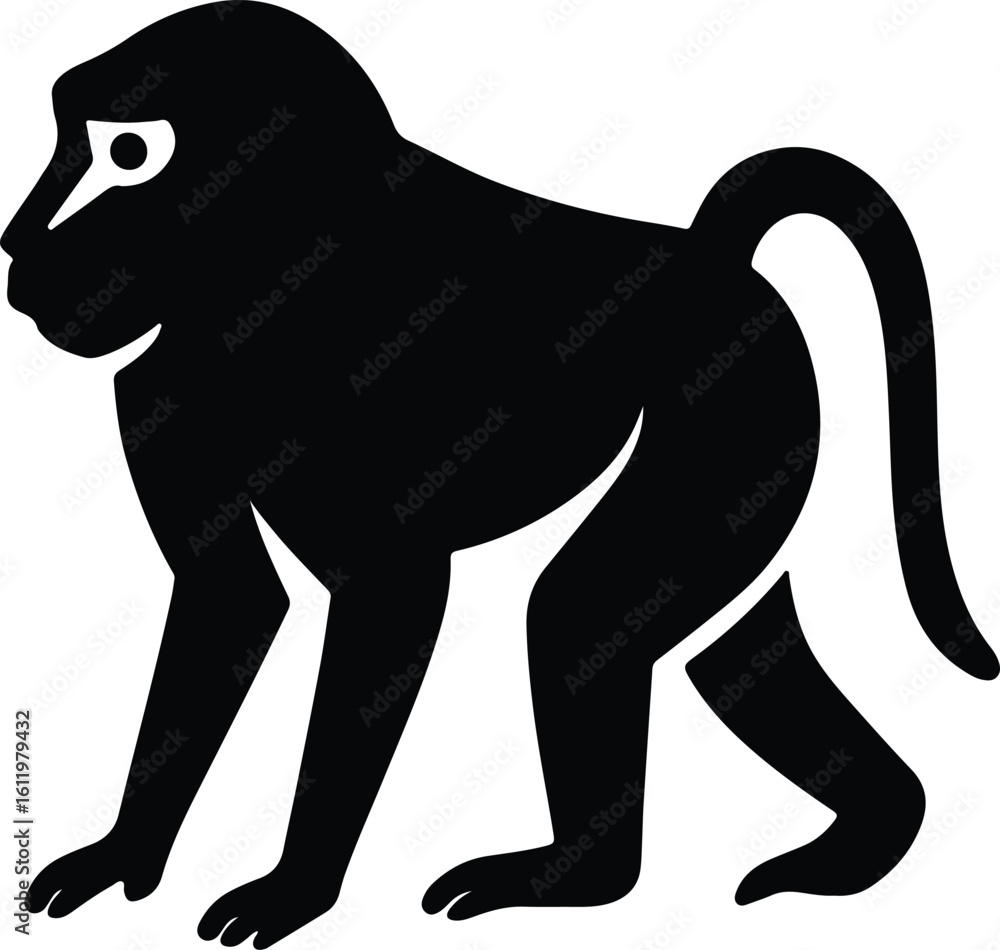 Fototapeta premium Silhouette baboon primate standing icon in black vector illustrator