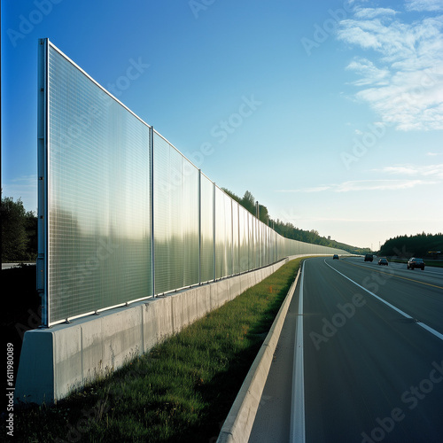 Construction of noise barriers along the highway.