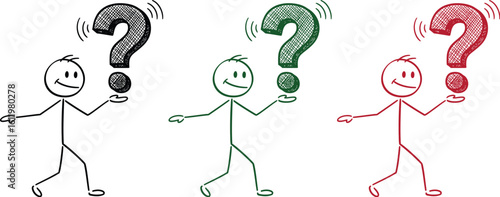 Stick figure character with question mark concept illustration and design element